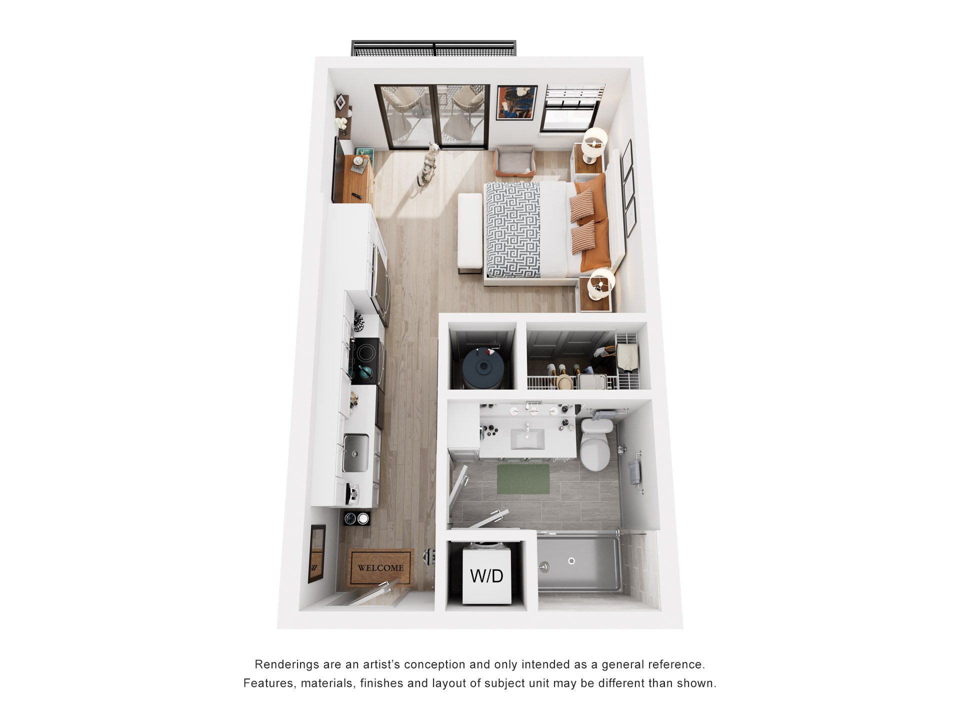 Floor plan for studio, 1 bath, 452 sqft